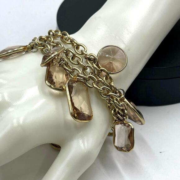 J. Crew Multi-shaped Topaz Faceted Rhinestone Cluster Dangle Bracelet - Picture 1 of 9